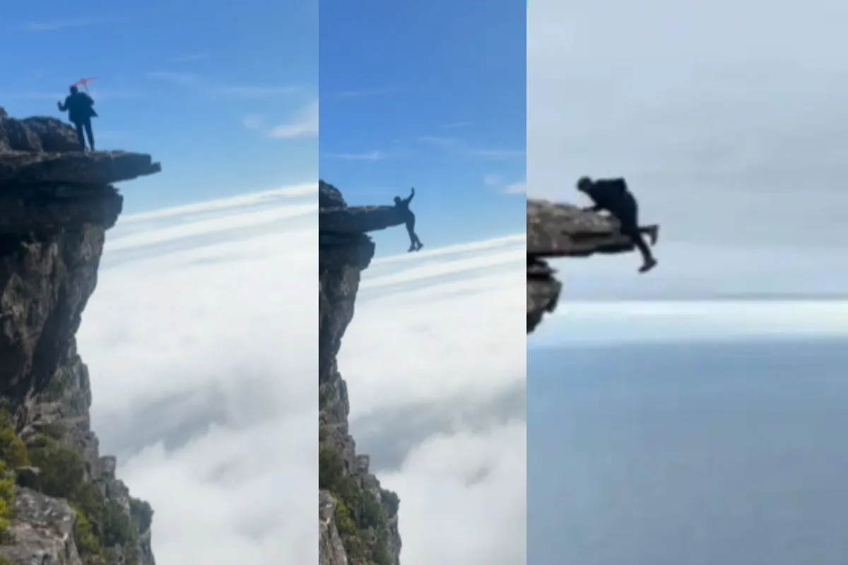 Man dangling off Cape Town mountain leaves Mzansi anxious