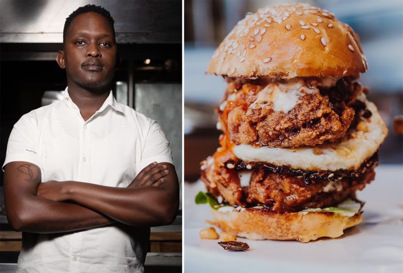 Vusi Ndlovu’s fried chicken & egg with sous kaani, amasi dressing & smoked mayo