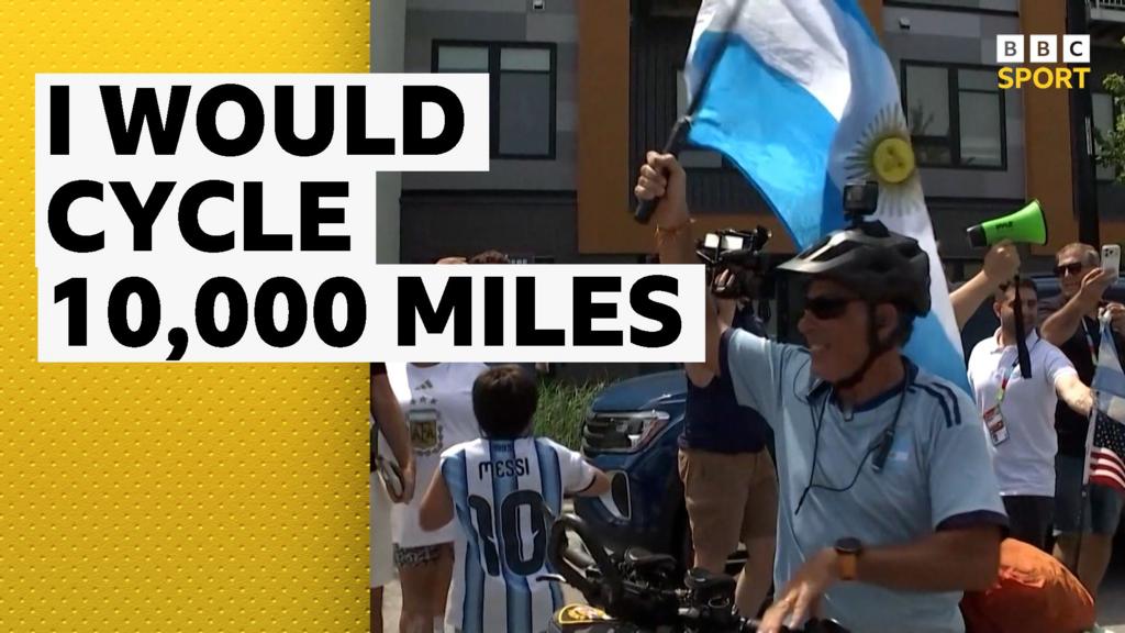 Argentina fans arrive after cycling to Kansas