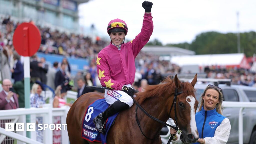 Epsom Oaks: Irish champion jockey Dylan Browne McMonagle rides Joseph O’Brien-trained Thundering On from last place to first