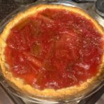 Rhubarb tart in a crunchy almond pastry crust