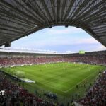 Spidercam falls on pitch during Hungary vs Kazakhstan game at Nagyerdei Stadium